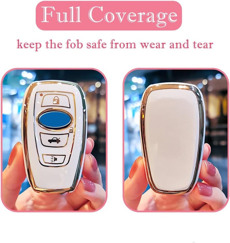 Cacacar for Subaru Key Fob Cover, for Forester Outback BRZ Legacy CrossTrek Premium Soft TPU 360 Degree Protection Key Case Remote Key Holder (Ivory) - Image 3